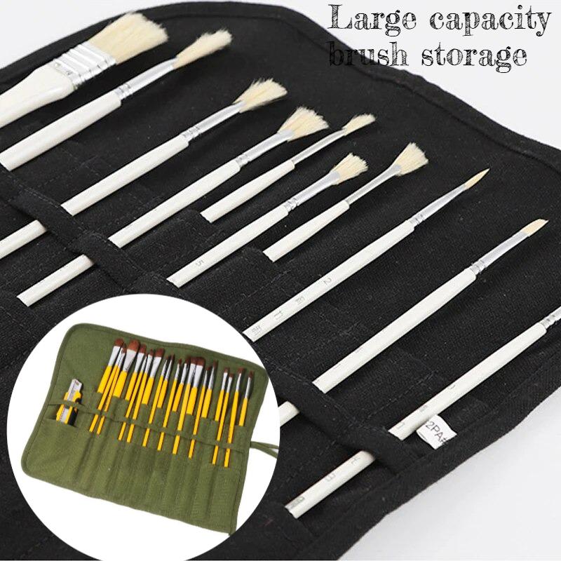 1pc Portable Roll-Up Brush Holder, 22 Holes Zipper Pouch for Makeup Brushes, Watercolor Oil Pens, Artist Travel Storage Case