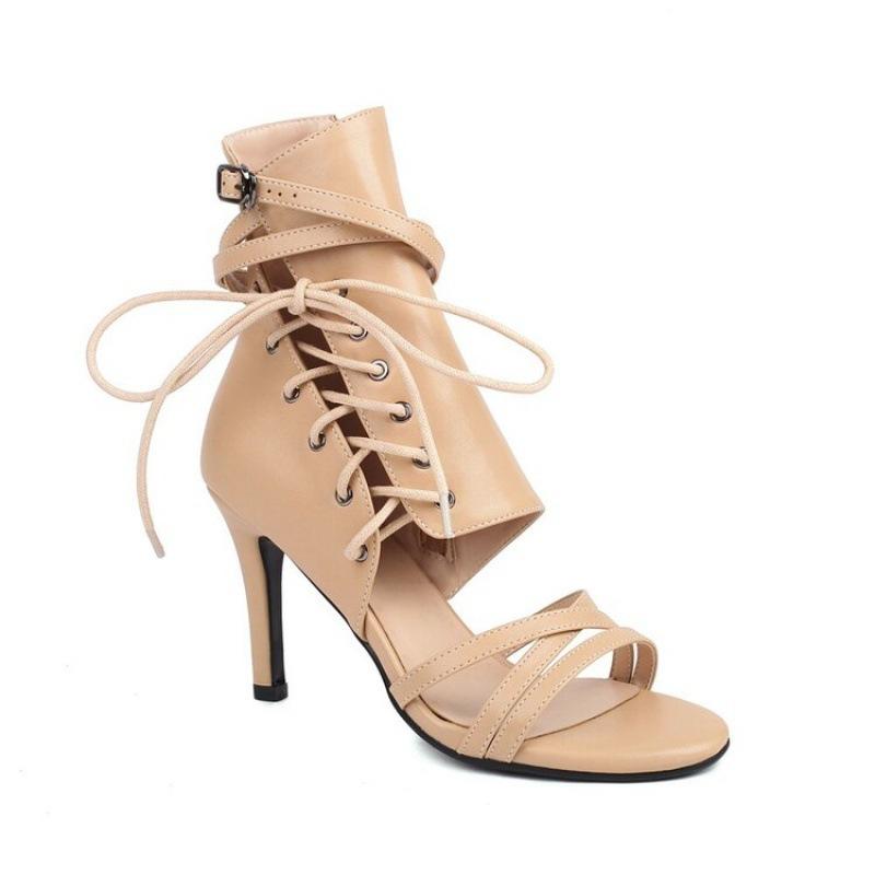 Spring and summer new women's high-heeled sandals sweet rubber sole large size black women's shoes lace-up fish mouth Roman high heels