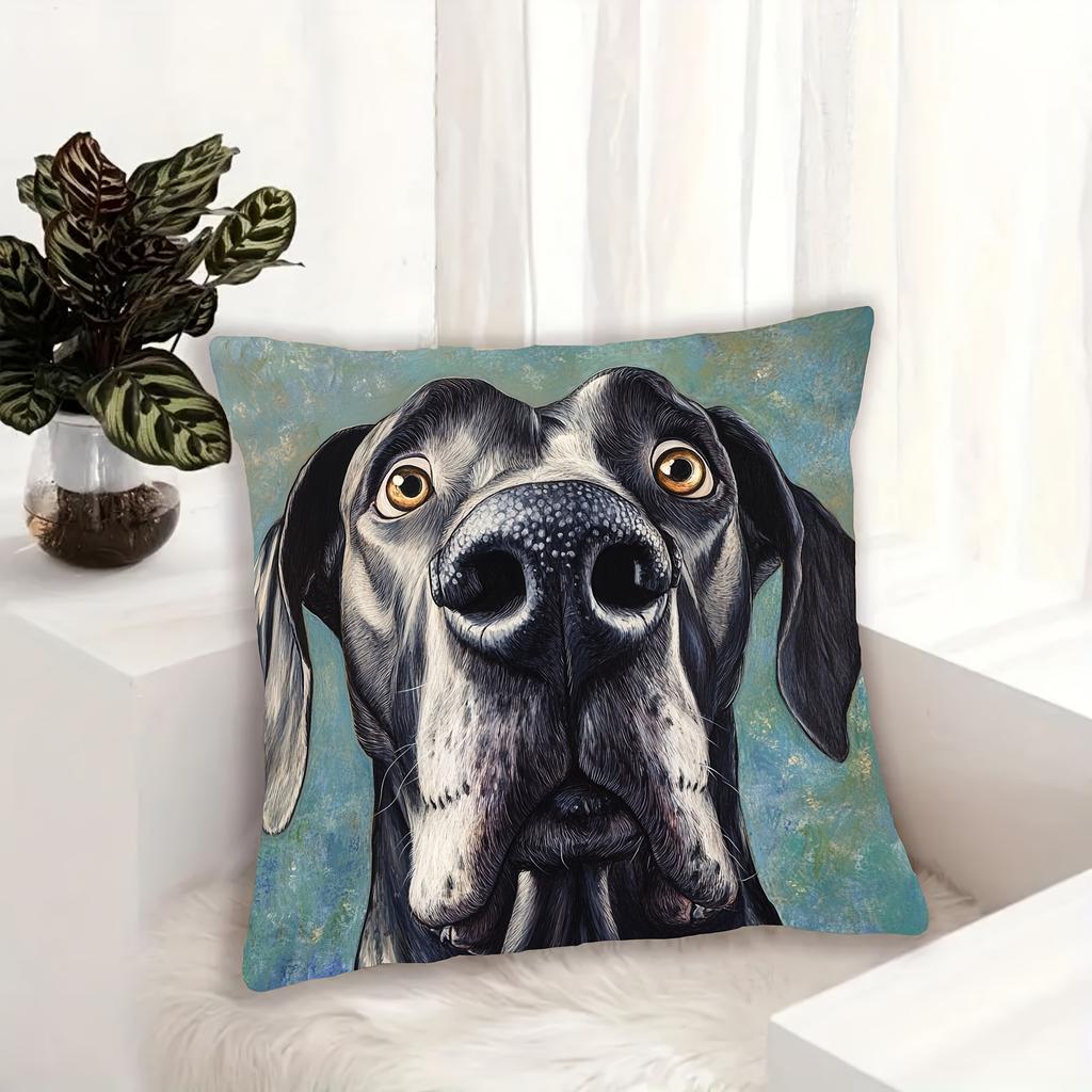 1Pc Great Dane Portrait Print Throw Pillow Cover,Suitable For Sofa,Bedroom,Living Room,A Stylish Gift For Animal Lovers