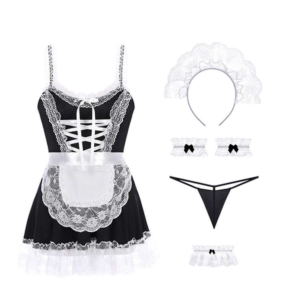 Erotic Lingerie Set Maid Costume Women's Sexy Cosplay Outfit Lace Babydoll Role Play Uniform Seductive Nightwear for Adults