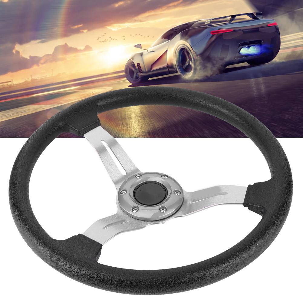 14in Universal Steering Wheel Racing Car PU Leather Aluminium Alloy W Horn Button ModifiedSilver