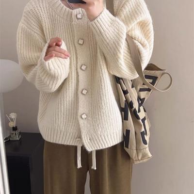 Korean Loose Sweater Cardigan Female Coat Autumn/Winter Casual O Neck Solid Long Sleeve Knitted Cardigan Sweater Female