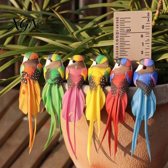 Artificial Craft Birds for DIY Projects 12Pcs Pearl Birds, Feather Bird Ornament with Clip, Colorful Small Window Displays Realistic Fake Craft, Micro