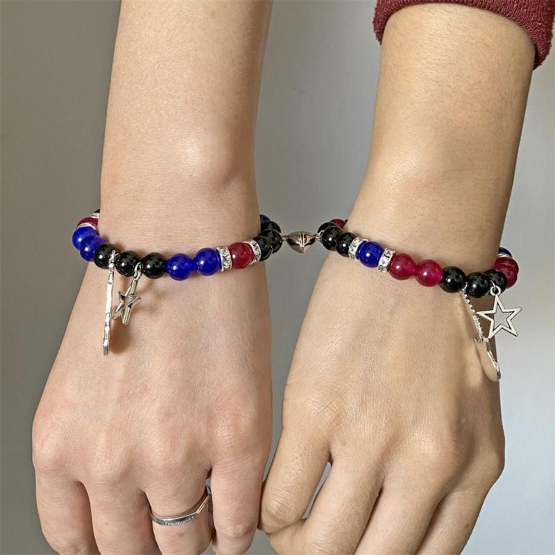 Magnetic Couple Matching Bracelets Best Friend Bracelet Guitar Star Charm Elastic Beaded Wristchain Birthday Jewelry