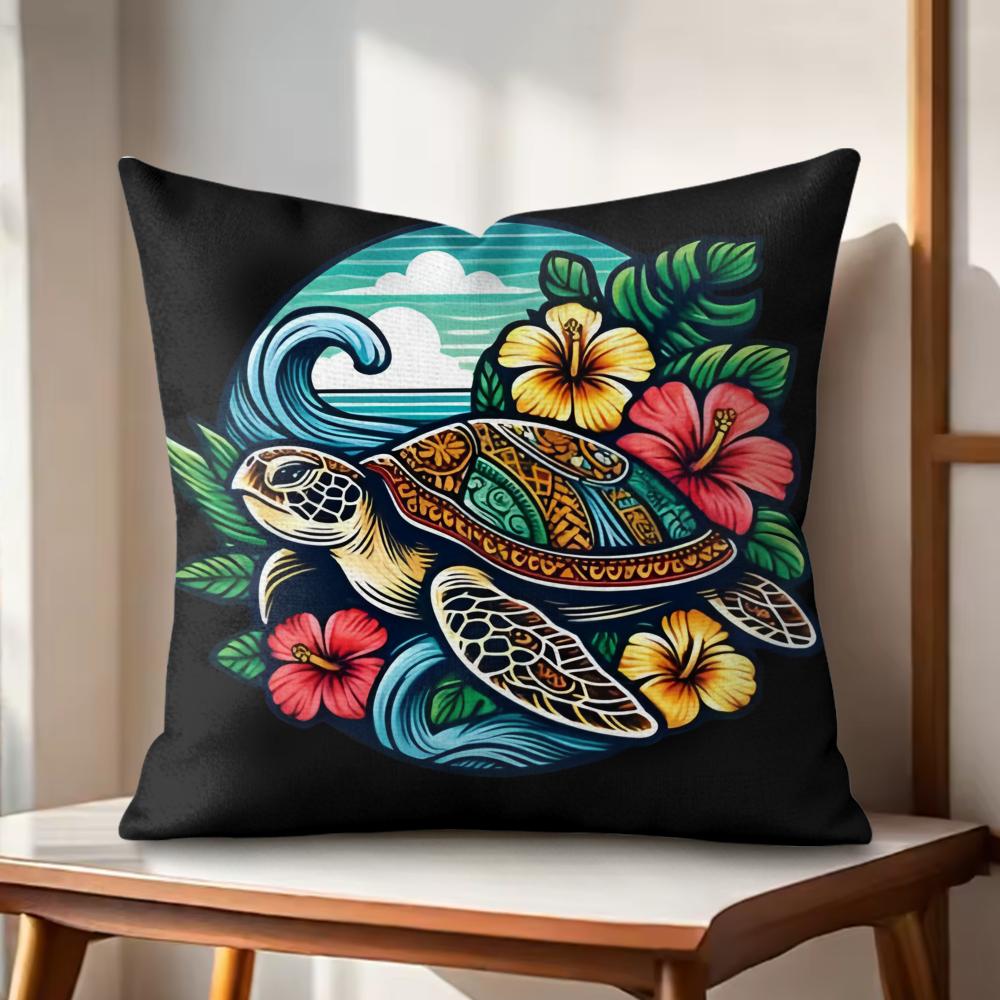 Hawaiian Sea Turtle Cushion Cover Natural Linen Organic Fabric DoubleSided Printing Couch Pillow Covers Home Decor