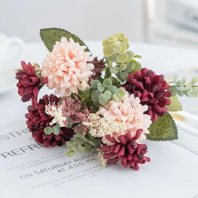 Artificial Flowers Lavender Silk Ball Chrysanthemum for Home Decor Wedding Dining Table Centerpiece Fake Plants Bridal Bouquet