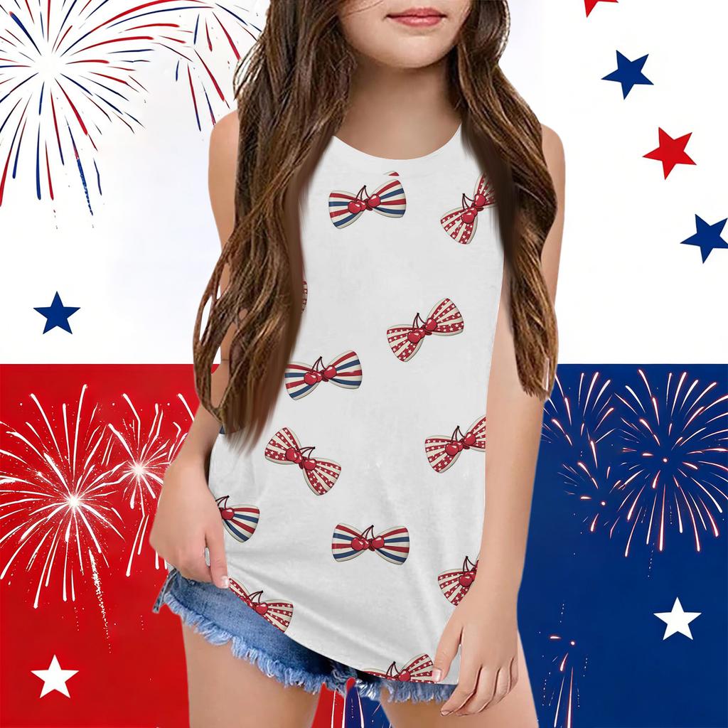 Girls  Kids Summer Crewneck Sleeveless Shirts Tank Tops Independence Day
