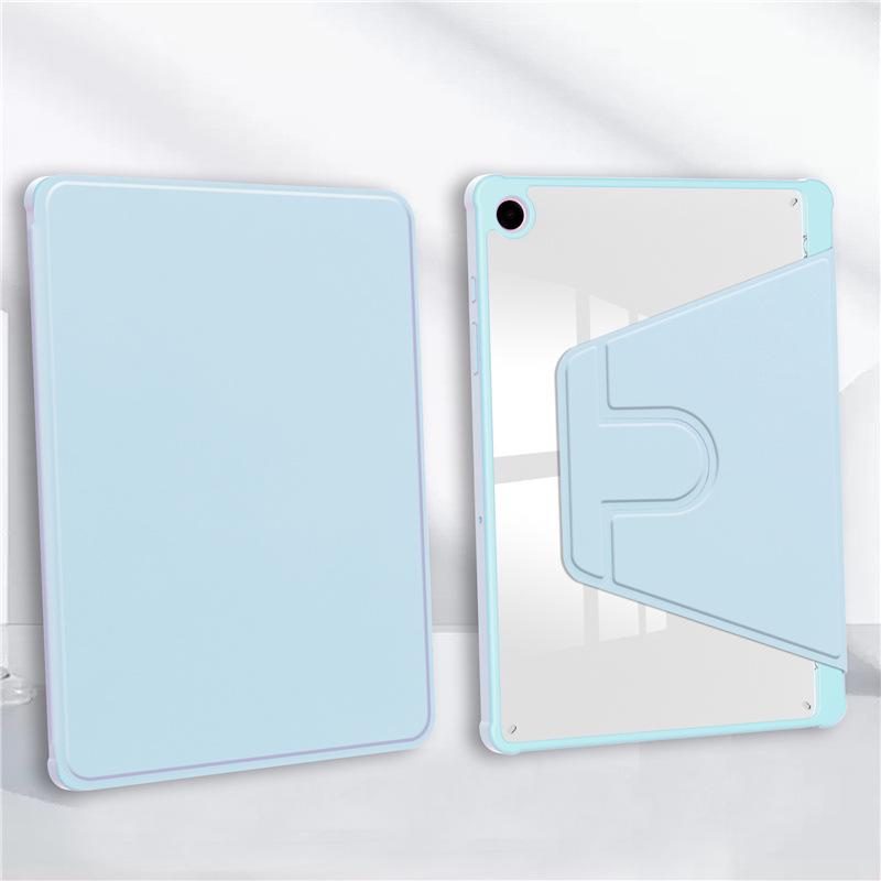 Samsung A9+ Case with Rotating Acrylic Pen Slot, Transparent Ultra-thin Leather Stand