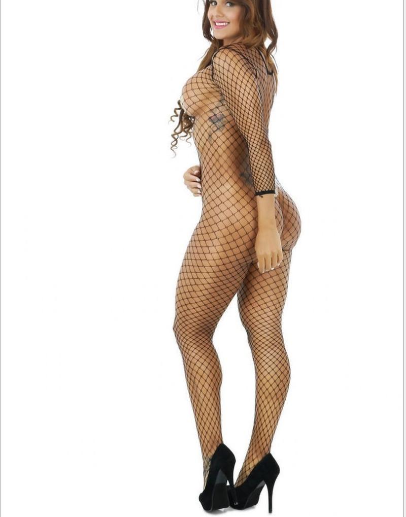Full Body Fishnet Crotchless Sheer Bodystocking Full Body Pantyhose  Transparent Long-Sleeve Open Crotch Tights Stocking