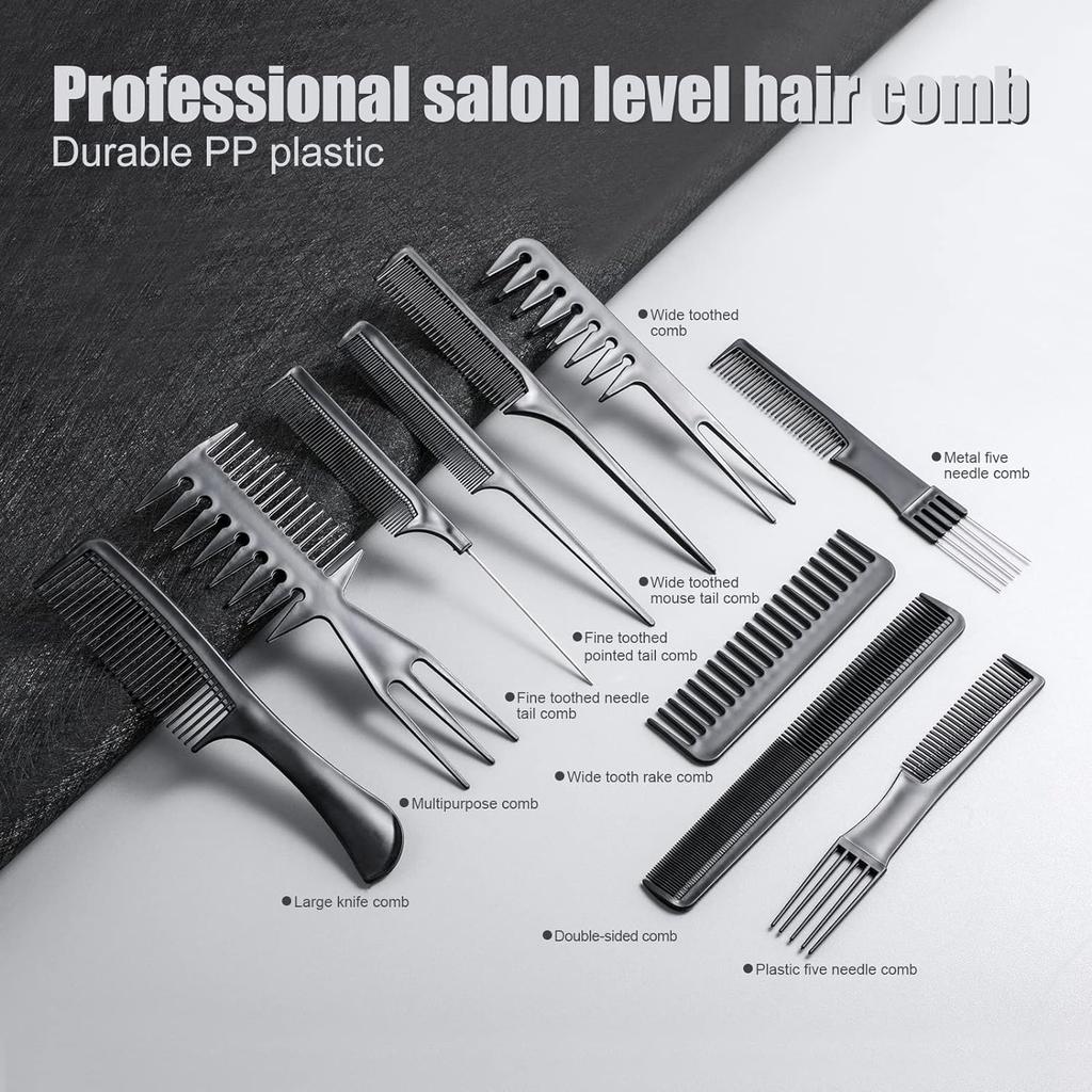 10-pieces hairdressing comb set ,hairdressing comb set, salon anti-static stylist comb and clip set