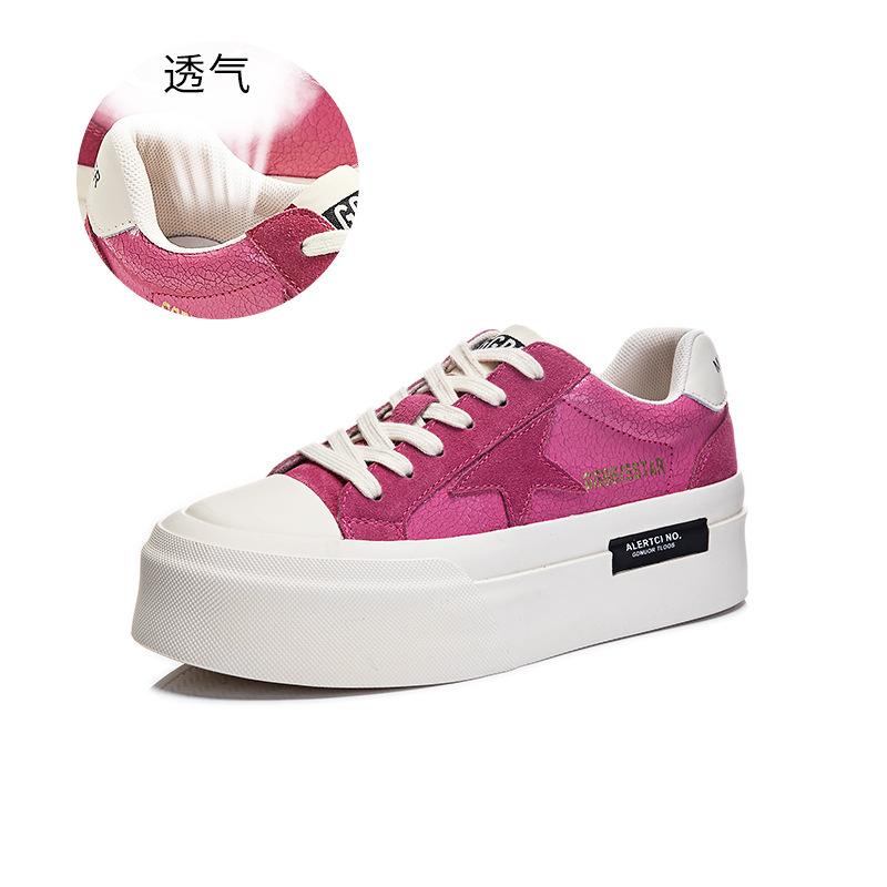 Star Women's Shoes 2025 Autumn New Women's Sports Leather White Shoes Women's Platform Casual Versatile Board Shoes Women's Tide
