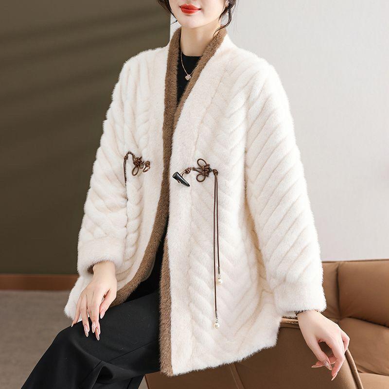 

Мамино осенне-зимнее новое пальто из искусственного меха норки, средней и пожилой возрастной категории, меховое, средней длины, женское 5XL [Recommended 150-82.5 kg]