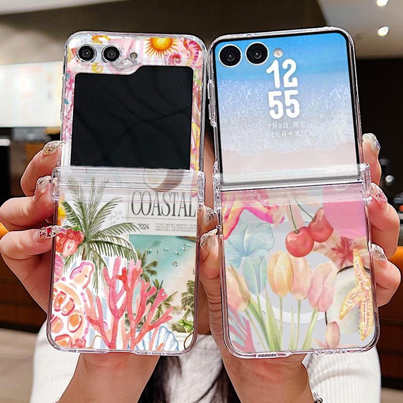 Starry Sea Dolphin Print Case For Samsung Z FlIP 7 FE 6 5 Magnetic Hinged Clear Hard PC Folding Phone Cover For Galaxy Z Flip7 Flip6 Flip5