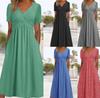 Women Sexy Long Dress Fashion Casual Temperament Solid Color V-neck Short Sleeve Pullover Summer Dresses