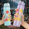 1PC One Love Jamaica Palm Tree 750ml Color Plastic Sports Water Bottle Leakproof Flip Straw Lid Suitable for Sports Office Home Use