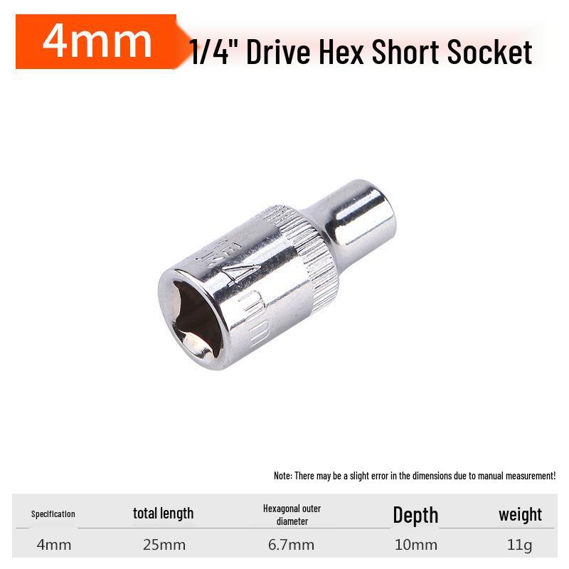 

Compact Flying 1/4 Hex Short Socket Set, 6.3mm Ratchet, Sizes 7/8/10/14mm