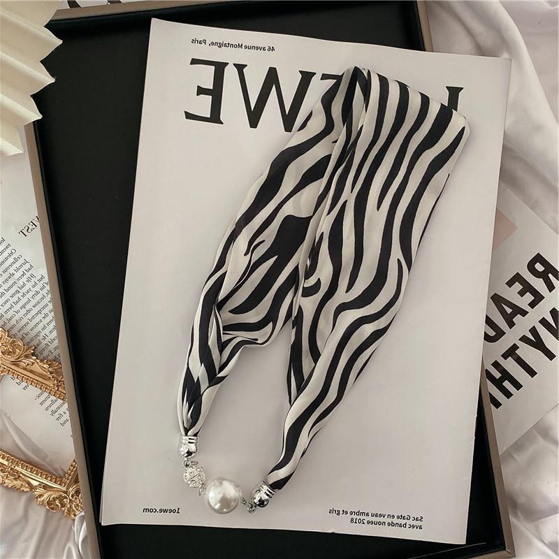 New Luxury Design Magnetic Pearls Button Silk Scarf Women Summer Neck Ornament Silk Scarves Lady Shirt Sunscreen Decoration Gift