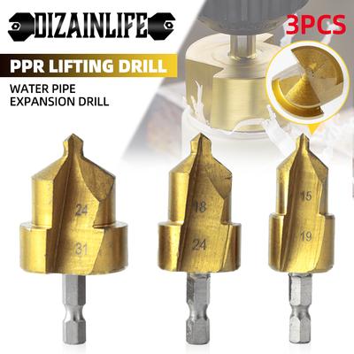 3Pcs PPR Lifting Drill Bit Hexagon Shank Water Pipe Connection Tool Chamferer Step Drill 20/25/32mm Woodworking Reamer Full Open