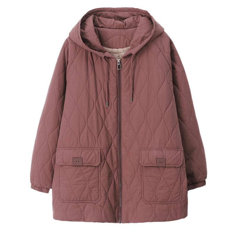 Women's 2024 Winter Fleece-Lined Thick Cotton Coat - Plus Size, Casual, Loose-Fit, Middle-Aged Style.