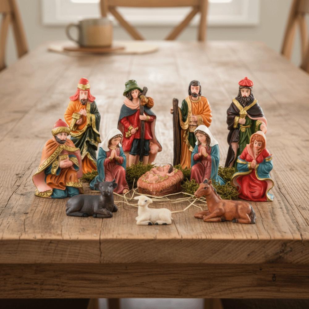 10Pcs/Set Resin Material Christmas Manger Scene Vintage Resin Nativity Set Religious Display