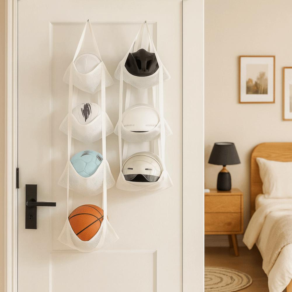 Wall Mounted Ball Storage Hanging Bag Folding Large Capacity Basketball Storage Bag Space Saving Sports Equipment Storage Rack