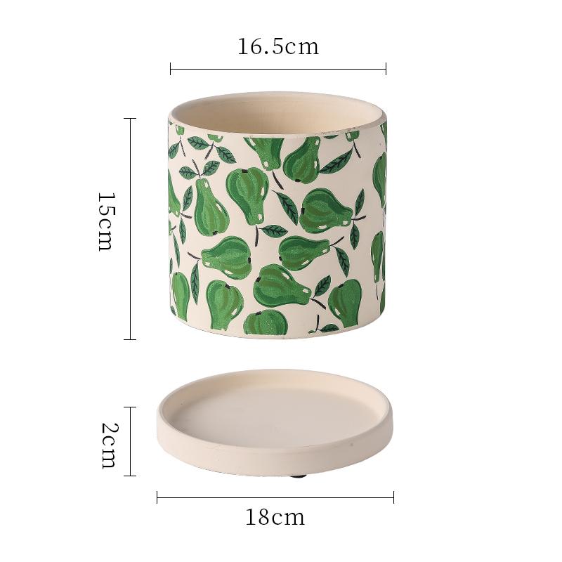 Creative Cartoon Fruit Ceramic Flower Pot Plant Flower Pot with Tray Cylindrical Countertop Flower Pot Living Room Garden Decor