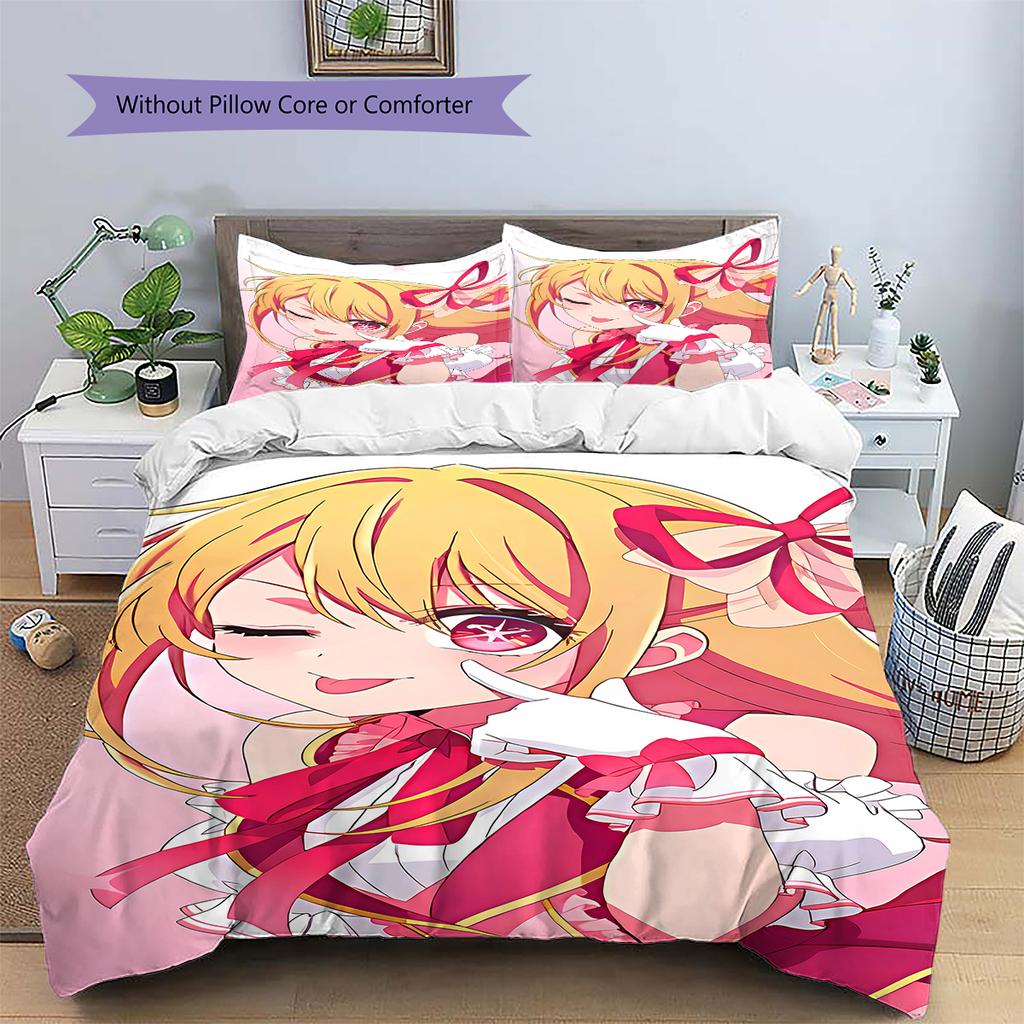 Oshi no Ko Pattern Bedding,Quilt Set Quilt Cover Pillowcase Home Birthday Gift (1 * duvet cover + 2 * pillowcase, without core)