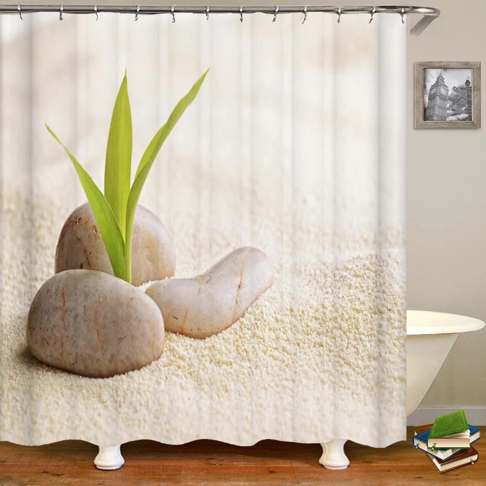 Flowers Plant Pebble Printed Shower Curtain Waterproof Washable Bathroom Decorative Curtain 3D Shower Curtains With Hook 240X180