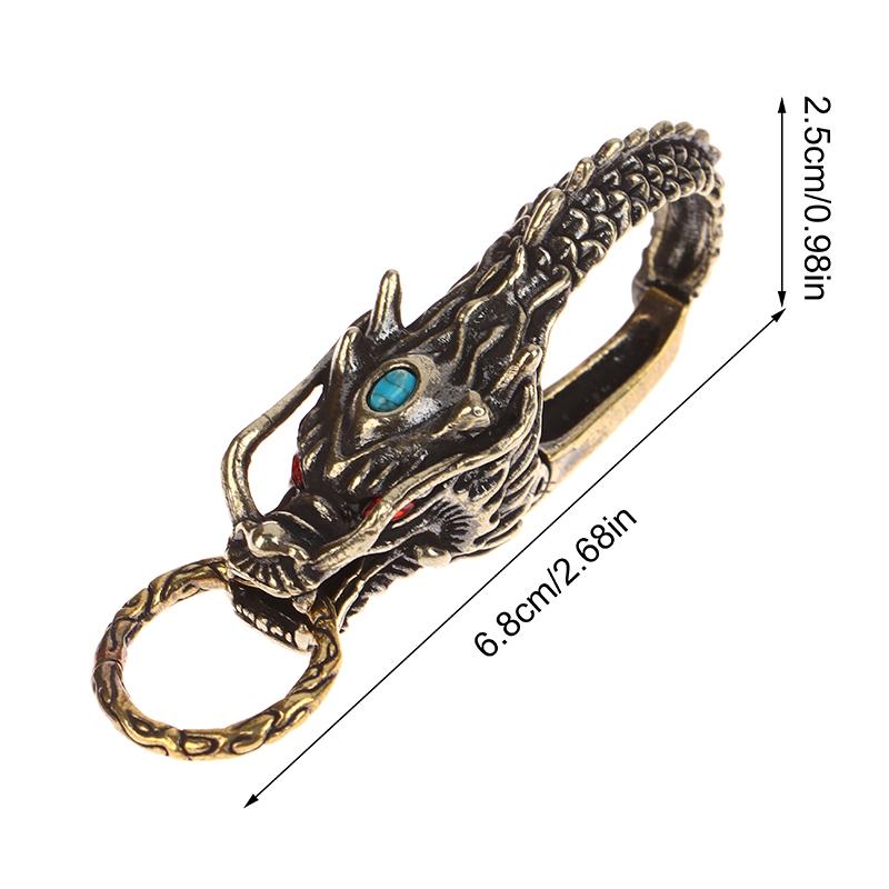 Pure Brass Red Eyes Dragon Head Keyrings Zodiac Dragon Keychain Vintage Muži Přezka v pase Přívěsek na klíče od auta Přívěsek na klíče Dárky Řemesla