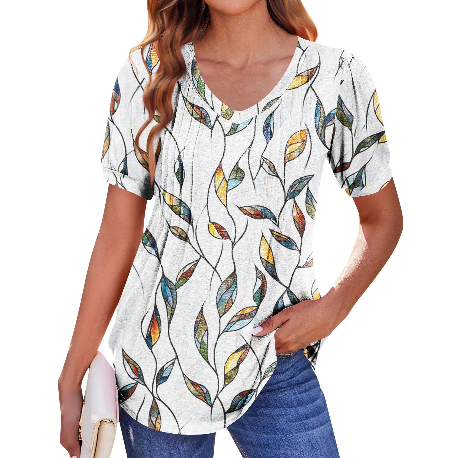 

Женская рубашка-фонарик с коротким рукавом в стиле бохо, повседневная летняя рубашка с V-образным вырезом, плиссированная повседневная туника XL хаки