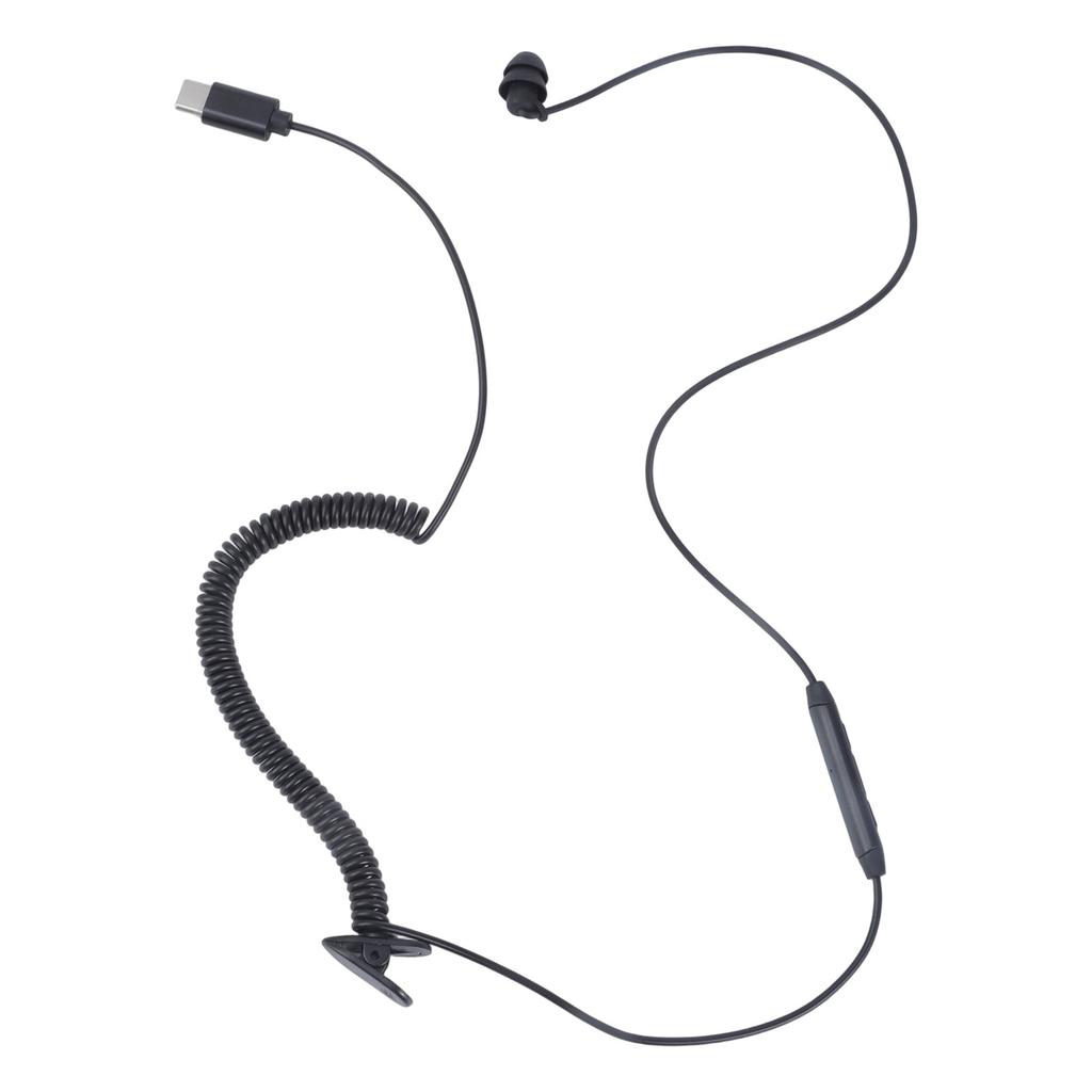 אוזניית צד בודד עם כבל USB-C מתכוונן באורך 75-150 ס"מ, כפתור ניהול מוזיקה לסמארטפונים, מחשבים וטאבלטים