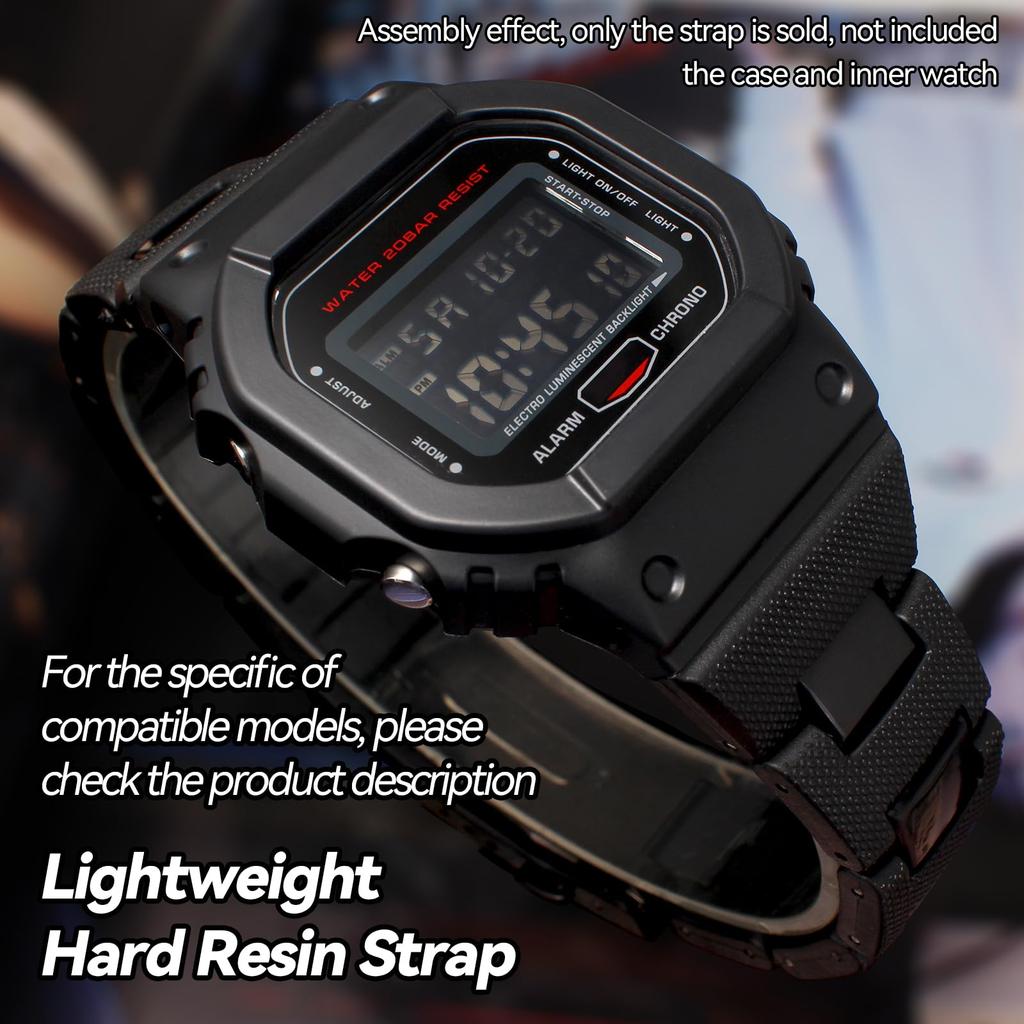 Korlexchi Lightweight Hard Resin Watch Band Compatible with Casio One No Gemstones DW-5600 GA-2100 GW-B5600 GW-M5610 G-Shock Men's GM-2100 GM-5600