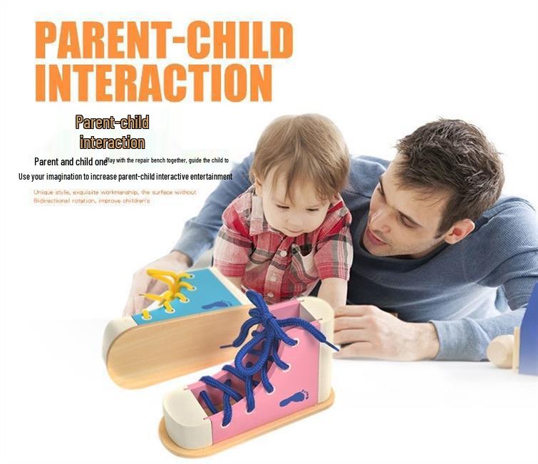 Montessori Wooden Lacing Shoes Educational Toy for Children
