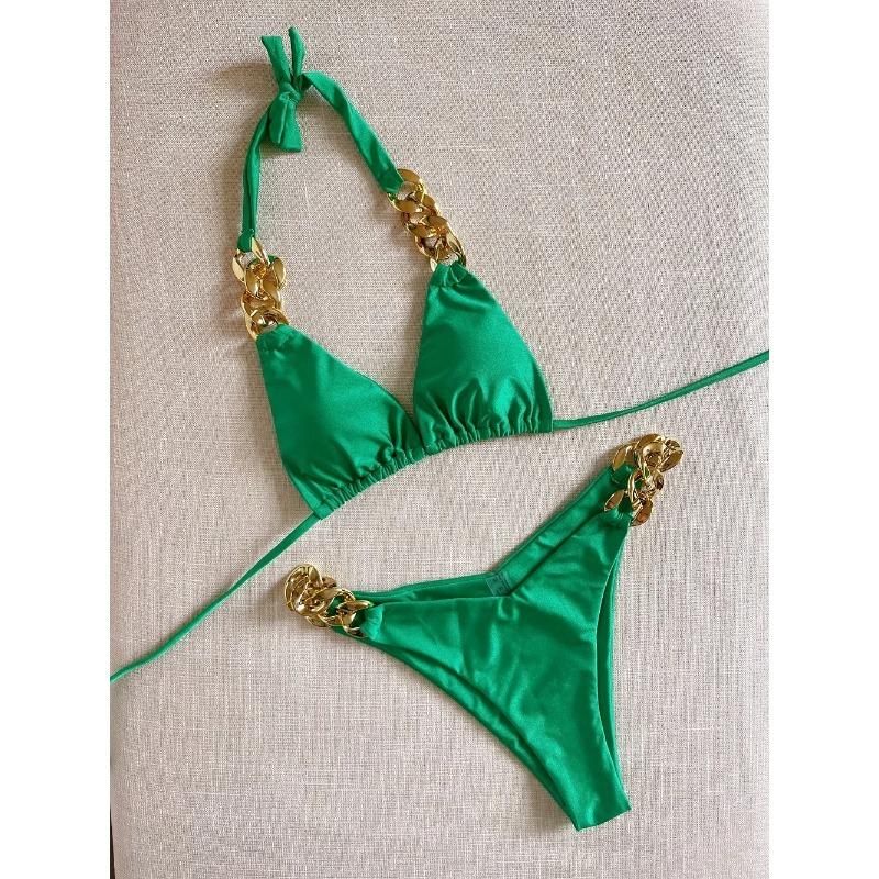 

Новый сексуальный треугольный купальник, женский комплект из двух частей, купальник с половиной тела, купальник с эффектом пуш-ап XL зелёный