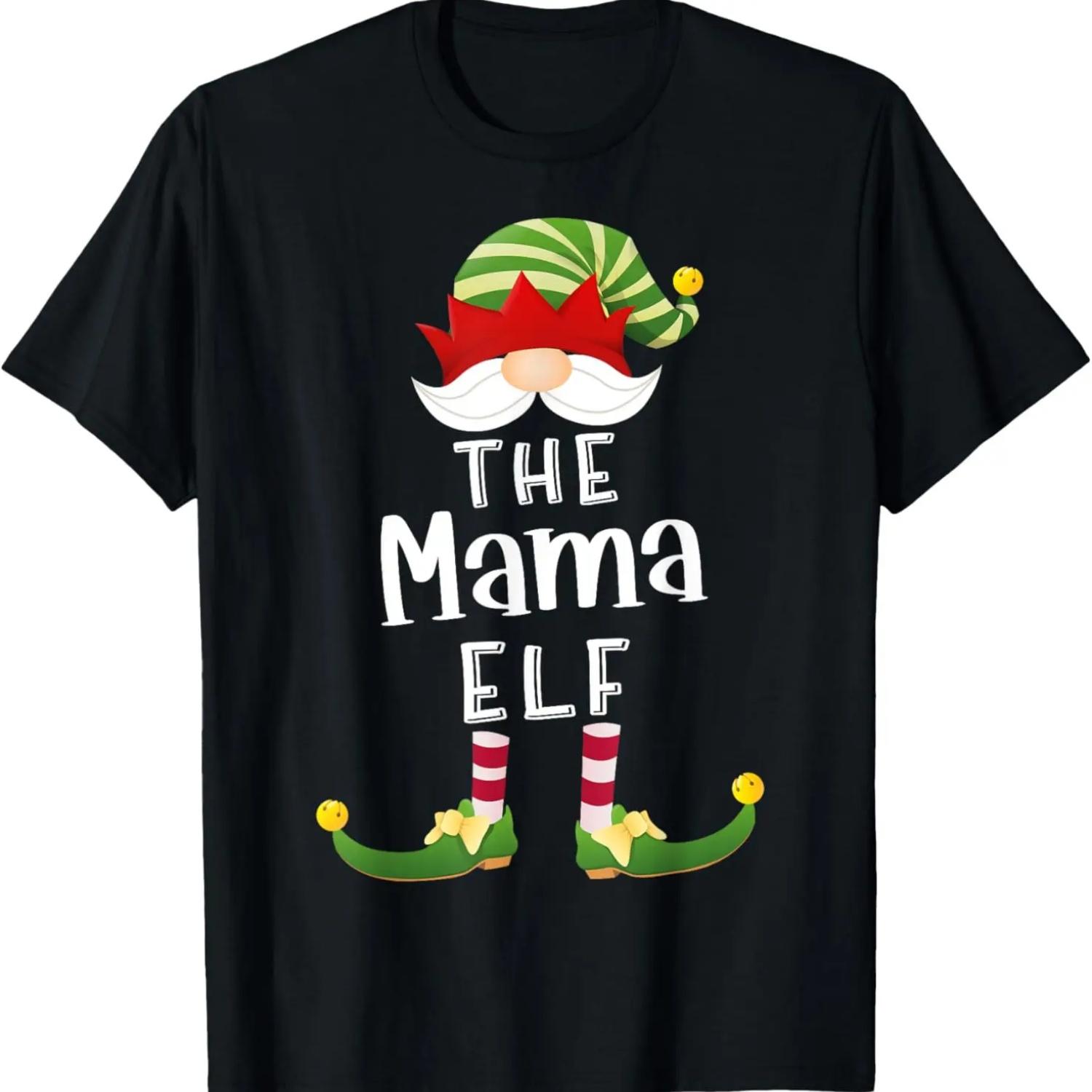 Mama Elf Group Christmas Funny Pajama Party T-Shirt S