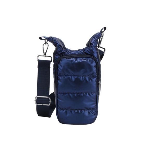 Water Cup Bag with Wide Shoulder Strap Double Zippered Pockets Waterproof Fabric Adjustable Strap Quilted Fabric Phone Bag