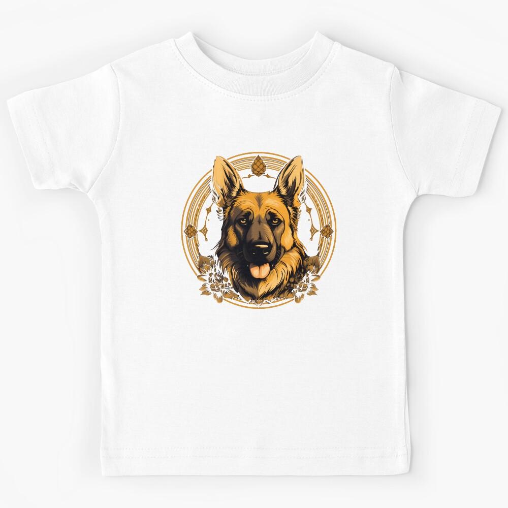Vintage German Shepherd Dog Head Retro Illustration Kids T-Shirt 130