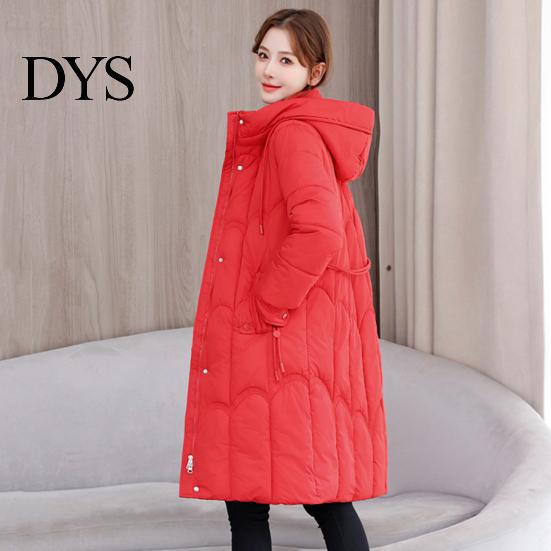 Multiple Pocket Cotton Jacket Lady Winter Down Coat Thickened Padded Hooded Pockets Zipper Closure Knee Mid-length Length Windproof Heat Retention
