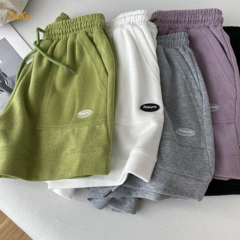 Schlanke, lässige Sportshorts mit hoher Taille für Damen, neue koreanische Version der lockeren A-Linien-Hose mit weitem Bein und Kordelzug