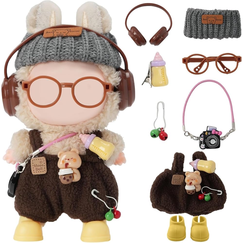 

Ruokey Doll Clothes Set 8 Pieces Gray for 15cm/17cm Plush Toys Cute Costume Outfit Accessories