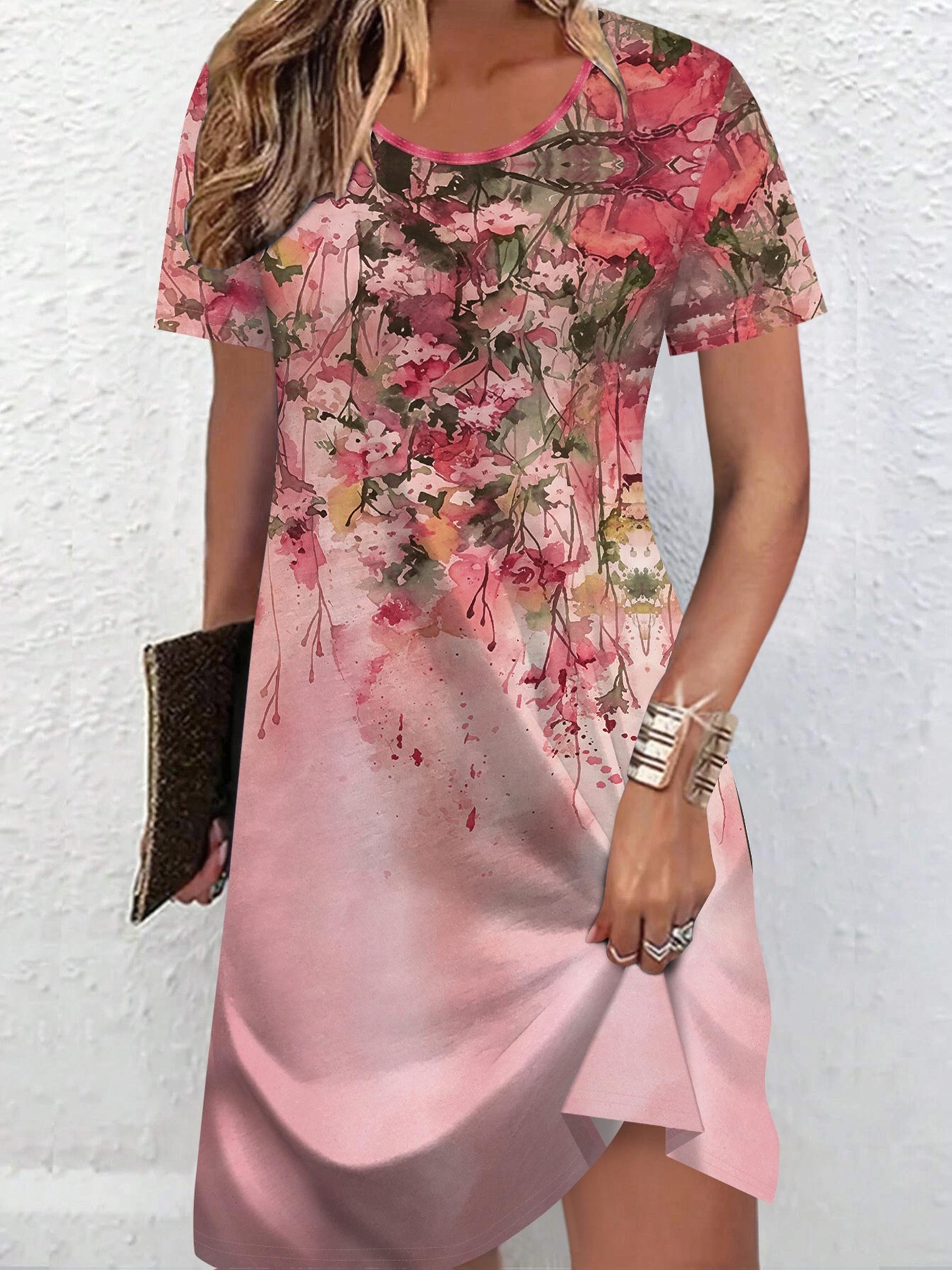

2D Printing Fashionable Elegant Holiday Abstract Painting Tie-Dye Flowers Floral Plants Leaves Graphics All-Over Print Breathable Round Neck Short Sl XS дубильная кора