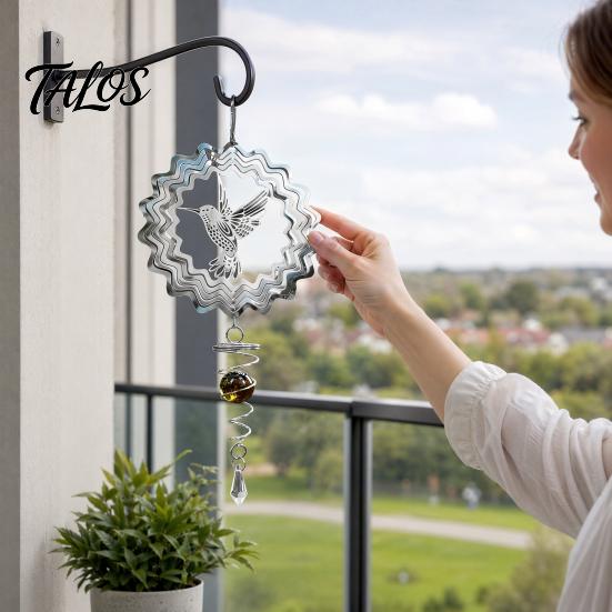 Talos Reflective Flower Wind Spinners, Outdoor Garden Decor, Sparkly Spinner with Bird Pendant, Metal Chimes Gifts for Patio Balcony Yard