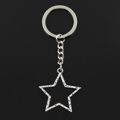 Fashion 30mm Key Ring Metal Key Chain Keychain Jewelry Antique   Plated Hollow Star 37x35mm Pendant