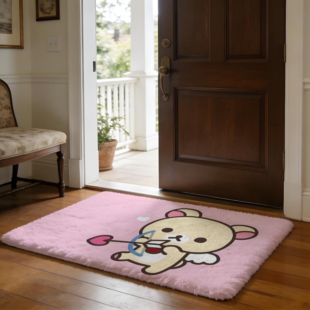 Cute Cartoon RRilakkuma Lovers Floor Mat Soft Flannel Absorbent Mat Non-Slip Rug Home Bedroom Bathroom