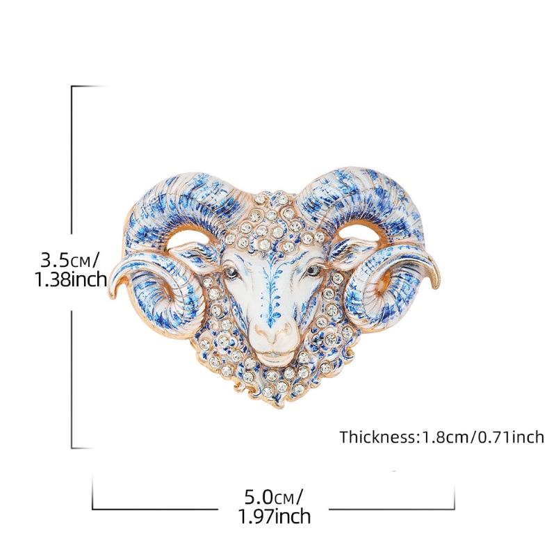 Vintage Ram Head Brooch Sparkling Rhinestone Inlay Eco Friendly Enamel Craft For Daily Wear Party Outfits Jewelry Gifts