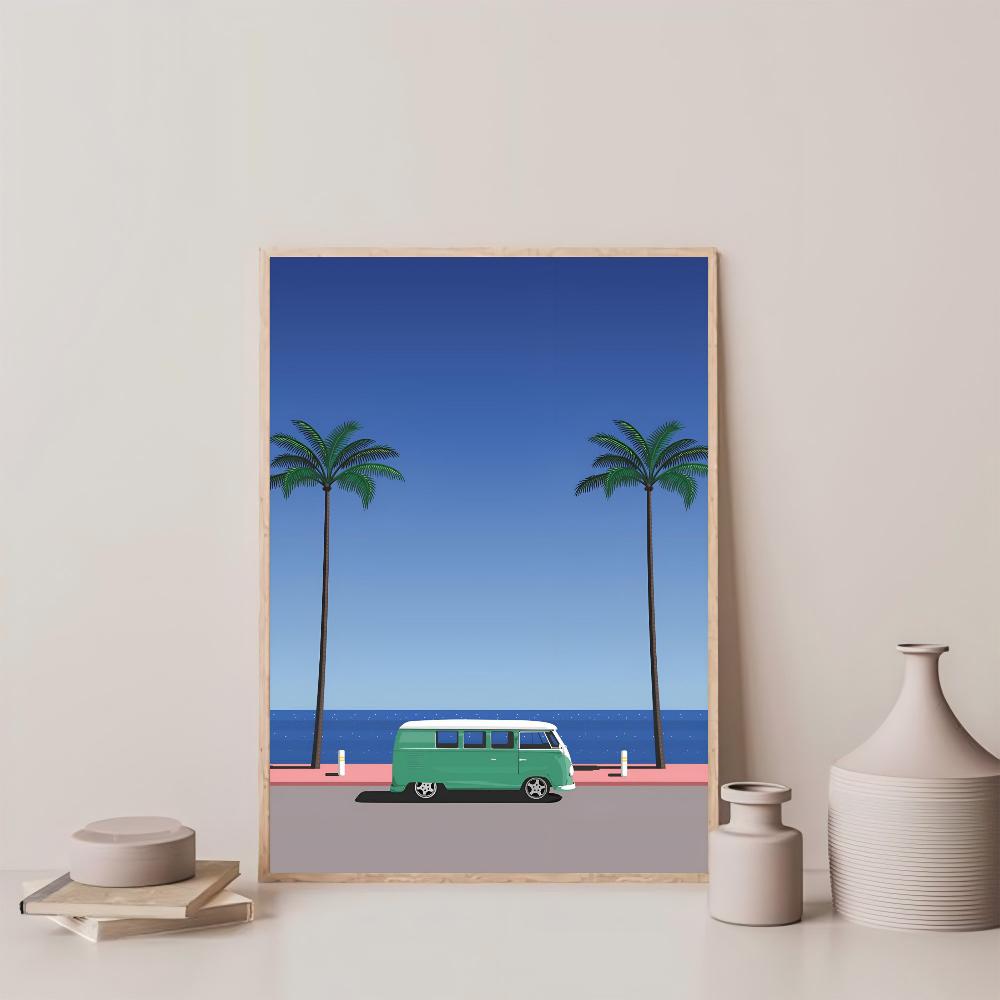 1pc Japan Beach City Summer Hiroshi Nagai Vaporwave Poster HD Posters Home Room Bar Cafe Decor Art Wall Painting Picture