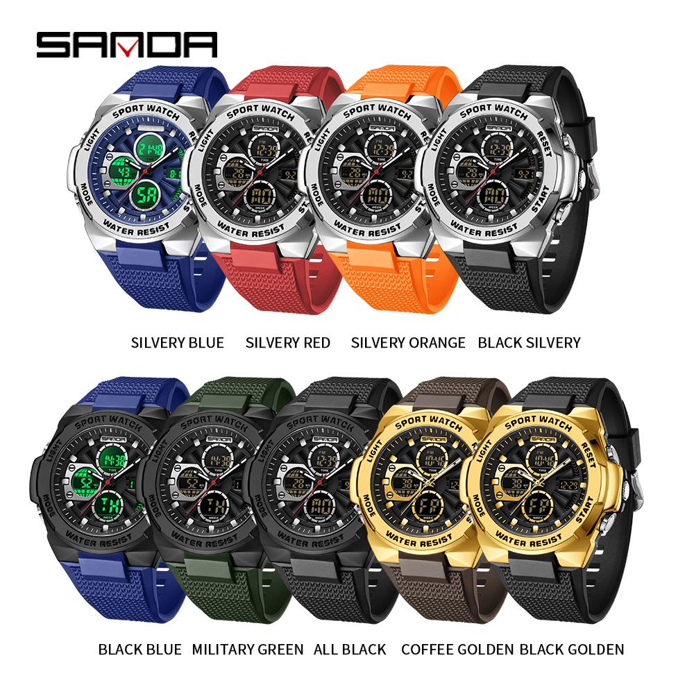 SANDA New Luxury Sport Mens Watch Dual Display Waterproof LED Luminous Digital Chronograph Quartz Man Watches Relogio Masculino