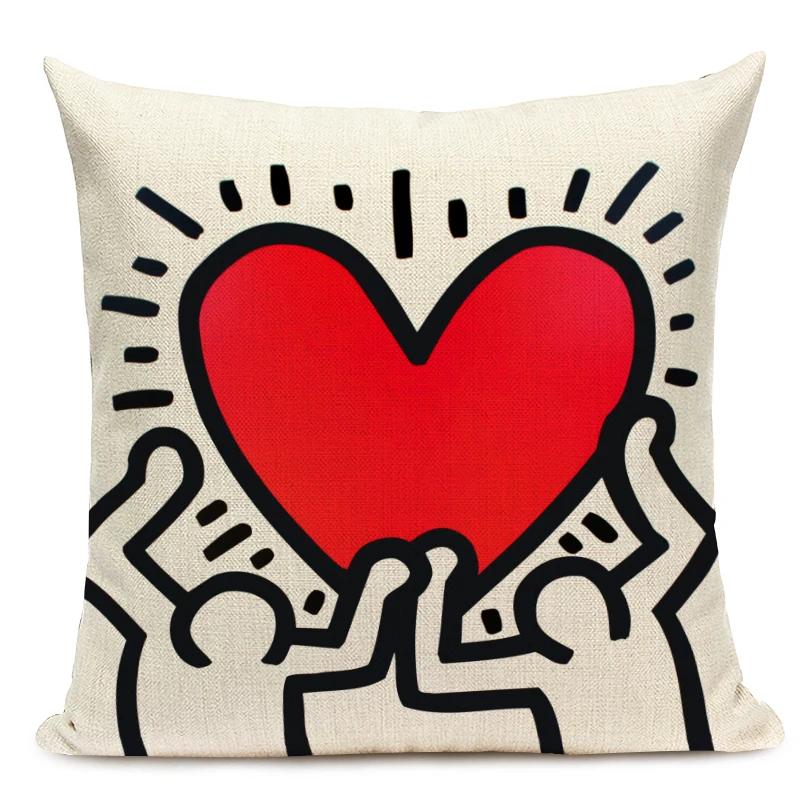 

Чехол для подушки с фигурами в стиле поп-арта и граффити, цветная декоративная наволочка с абстрактным рисунком, квадратная льняная наволочка для подушки 450mm*450mm