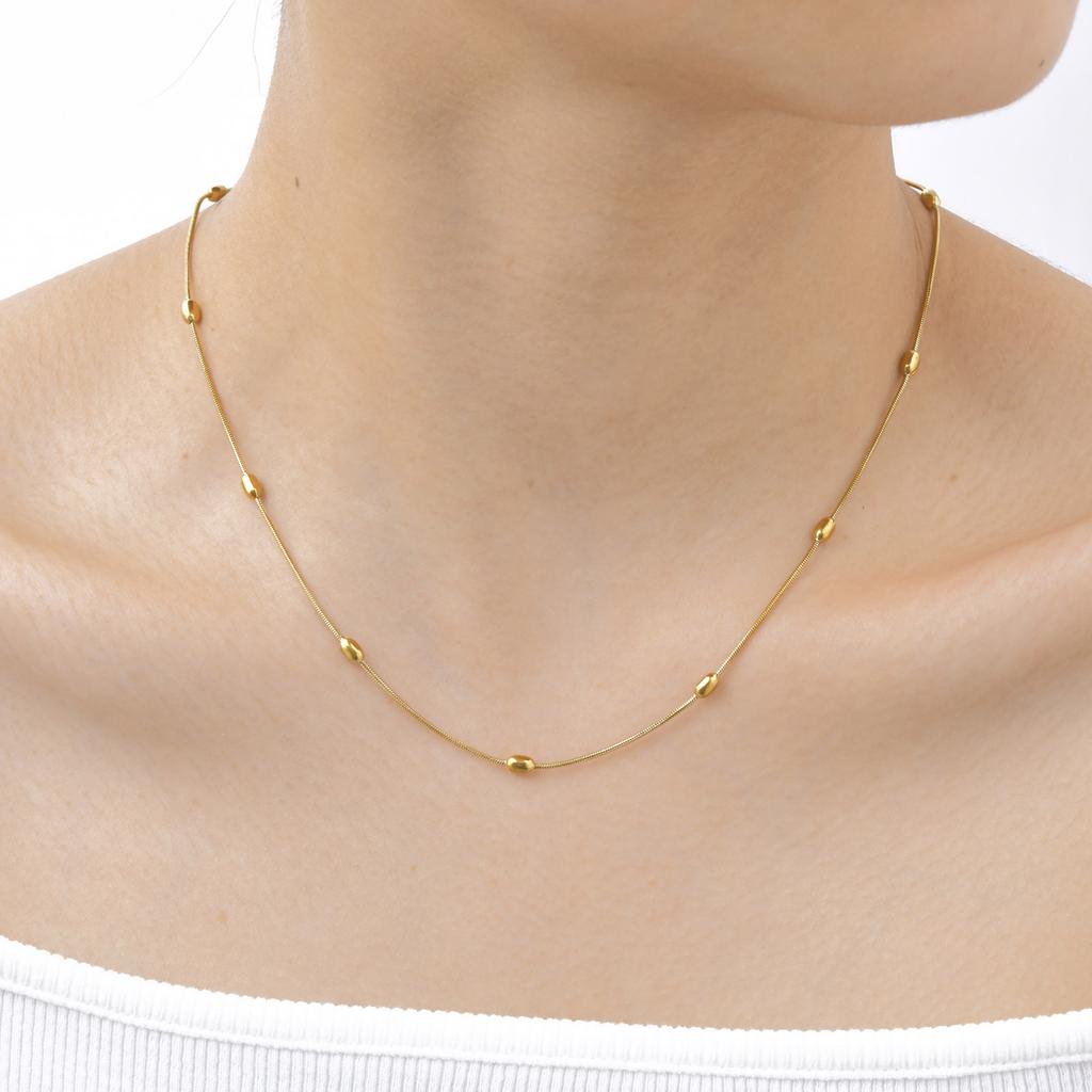 Fashion Accessories Stainless Steel Rice Bead Round Snake Chain Necklace 18K Gold Ladies Jewelry 1639