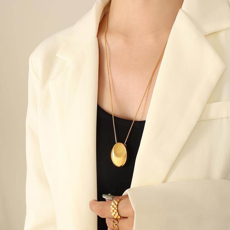 Simple Smooth Oval Pendant Long Necklaces For Women Stainless Steel Gold copper Color Women's Sweater Chain Fashion Zircon Gift